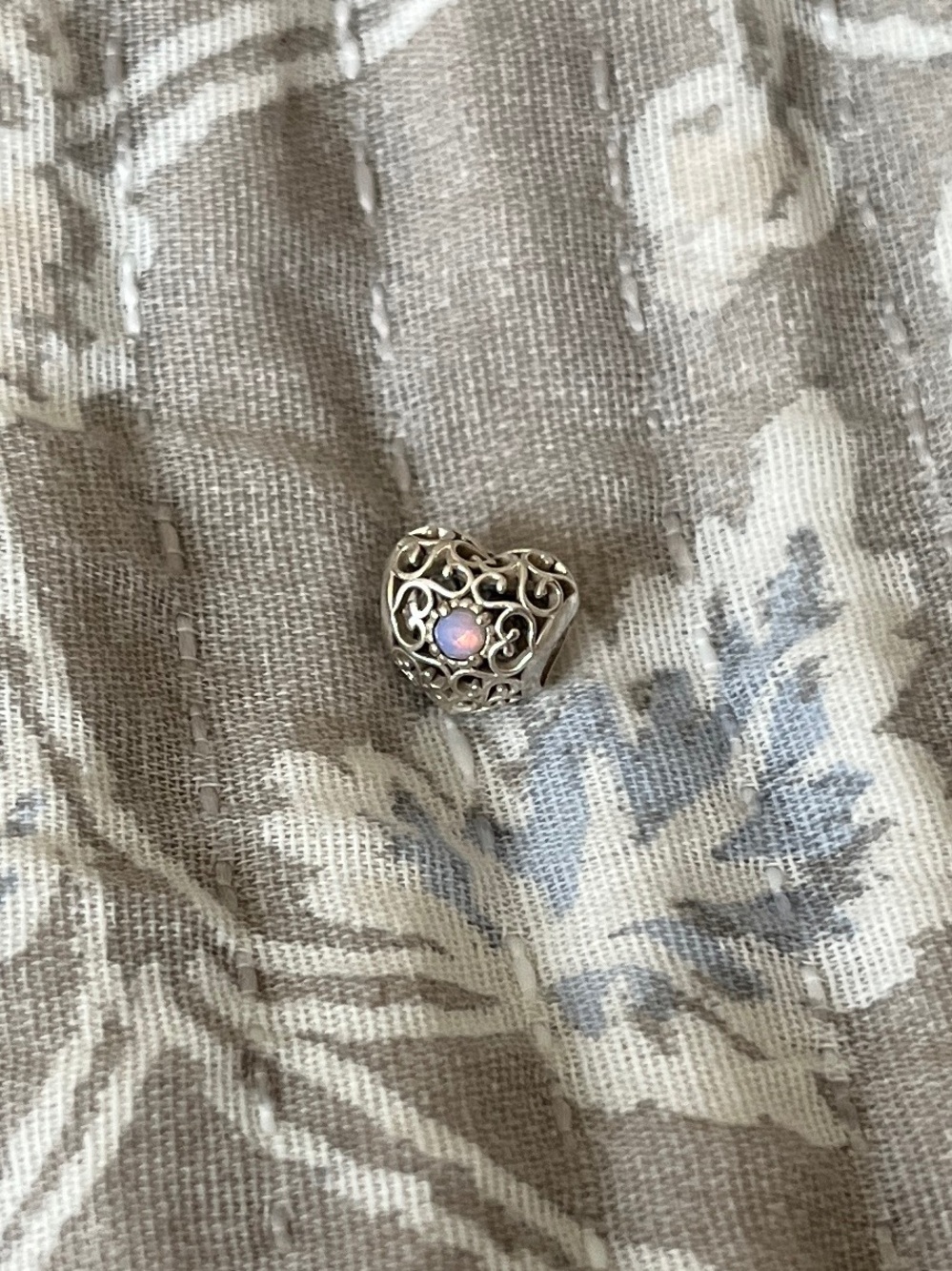 Pandora Silver Heart Charm with Pink Opalescent Center